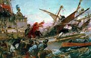 Juan Luna The Naval Battle of Lepanto of 1571 waged by Don John of Austria. Don Juan of Austria in battle, at the bow of the ship, oil painting reproduction